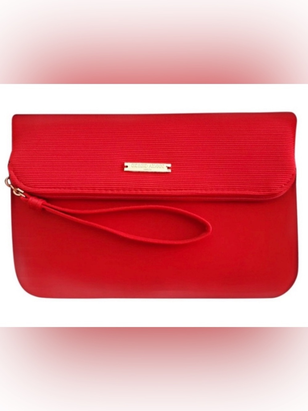 Giorgio Armani Red Wristlet Clutch with Gold Accent